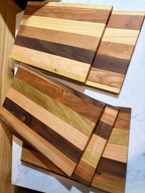 Handmade Multi-Wood Striped Cutting Boards - Set